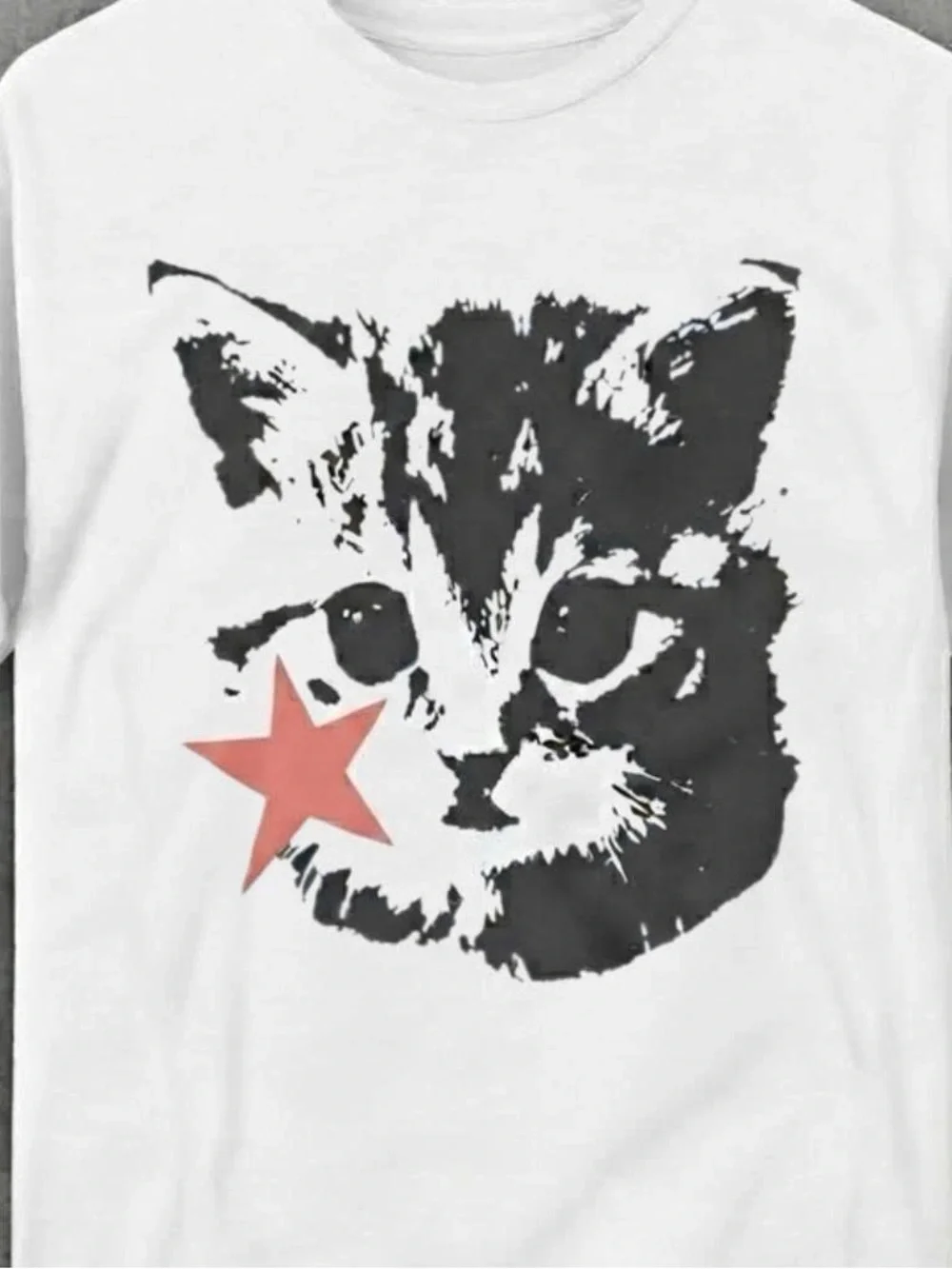 White Tee with Gray Kitten and Pink Star
